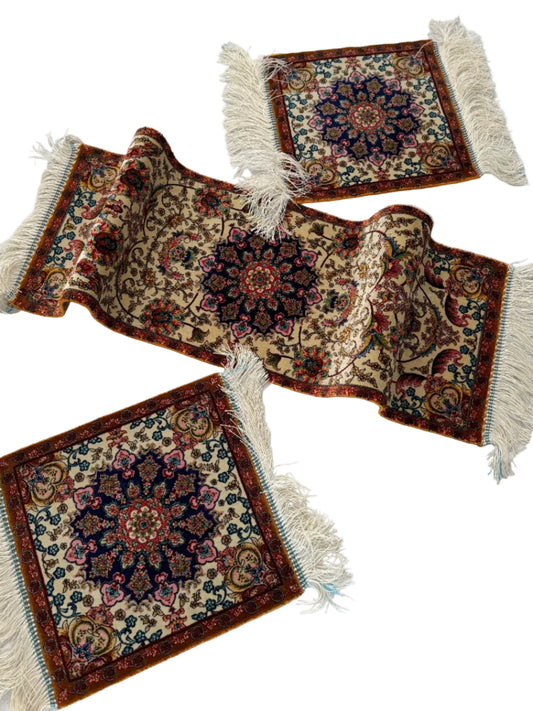 Silk Medallion Table Rug Set – 3 Piece Decorative Collection